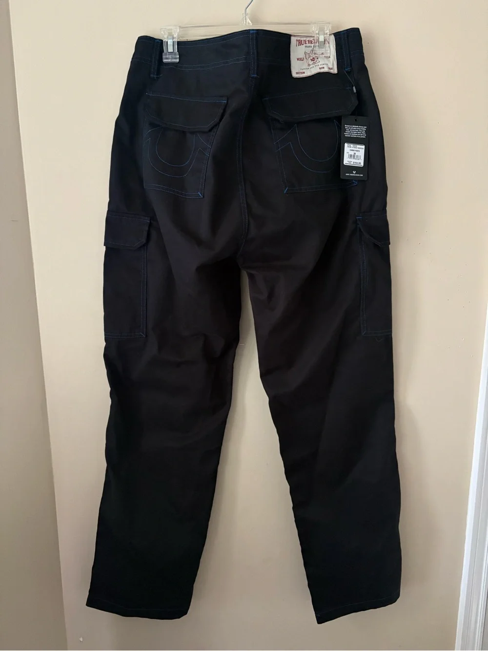 True Religion Black Cargo Pants with Blue Stitching Sz. 36 New
